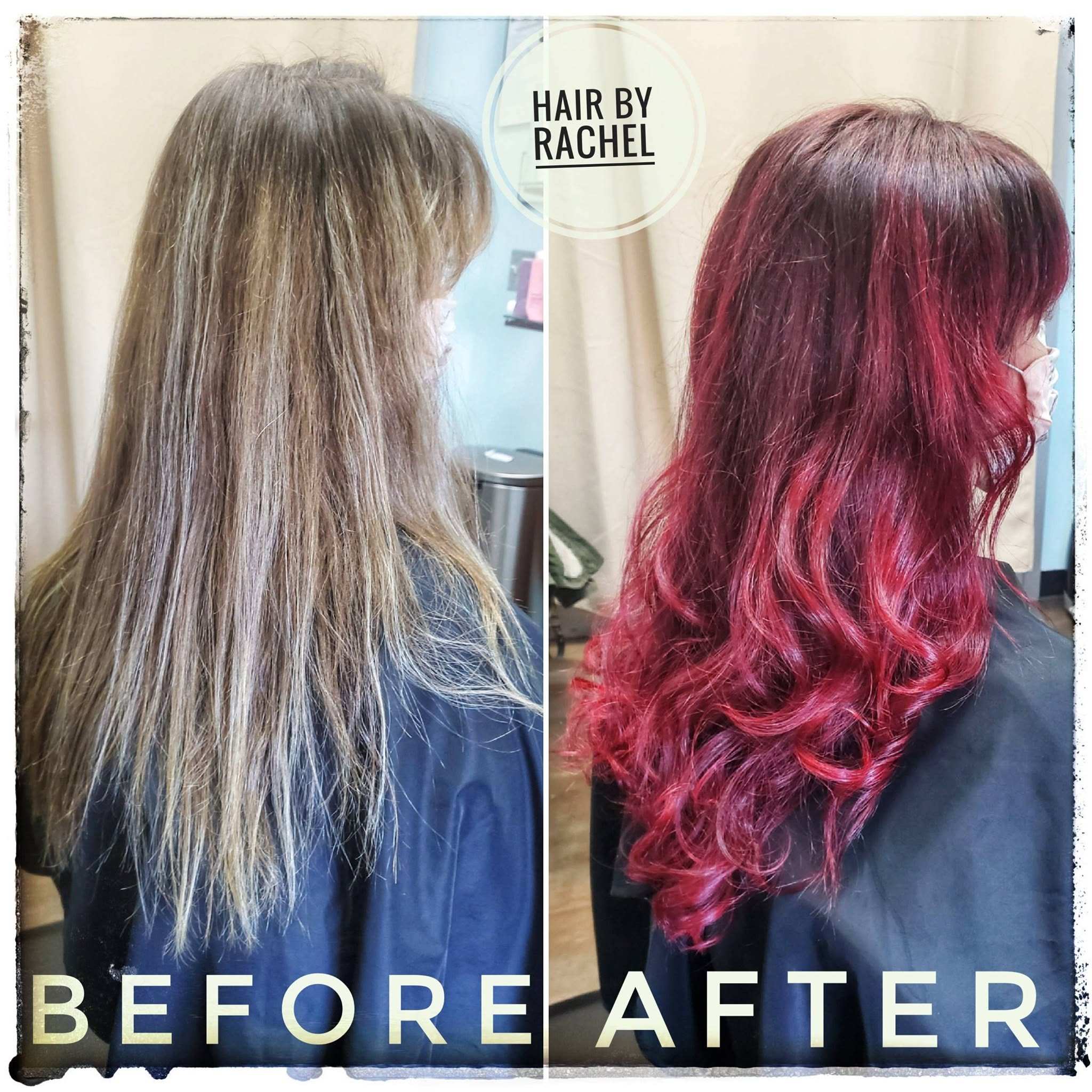 Hair color transformation from blonde to red by Rachel